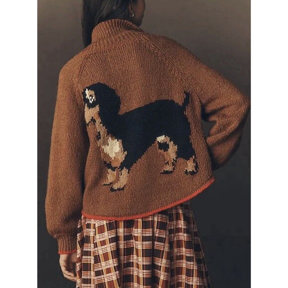 Anthropologie Sweaters - Anthropologie Pilcro Dachshund Jesse Dog Icon Cardigan Sweater Brown Size M NWT